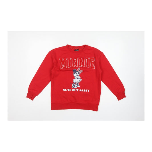 Primark Girls Red 9-10 Years Minnie Mouse Graphic Print Sweatshirt
