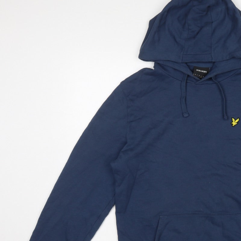 Lyle & Scott Men’s Blue M Pullover Hoodie Logo Cotton Kangaroo Pocket