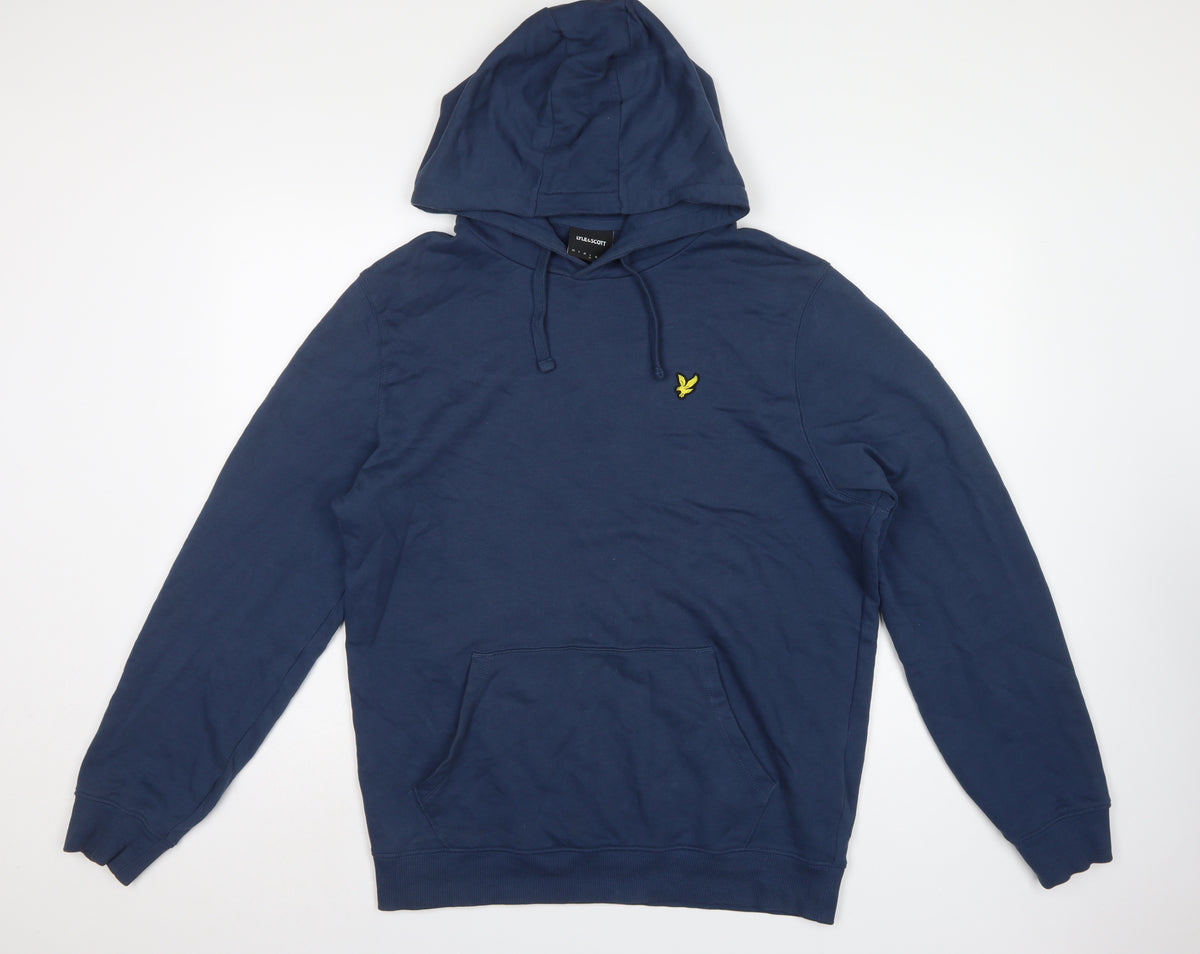 Lyle & Scott Men’s Blue M Pullover Hoodie Logo Cotton Kangaroo Pocket