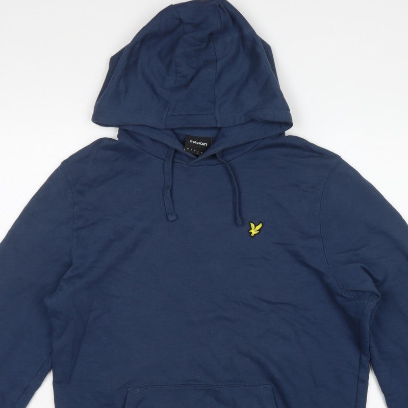 Lyle & Scott Men’s Blue M Pullover Hoodie Logo Cotton Kangaroo Pocket