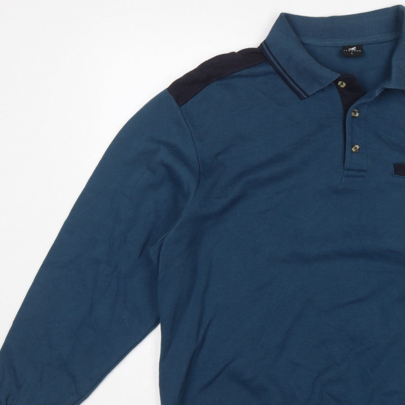 Pegasus Men’s Blue L Collared Henley Button Sweatshirt Chest Pocket