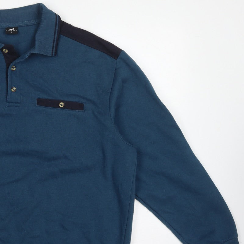 Pegasus Men’s Blue L Collared Henley Button Sweatshirt Chest Pocket