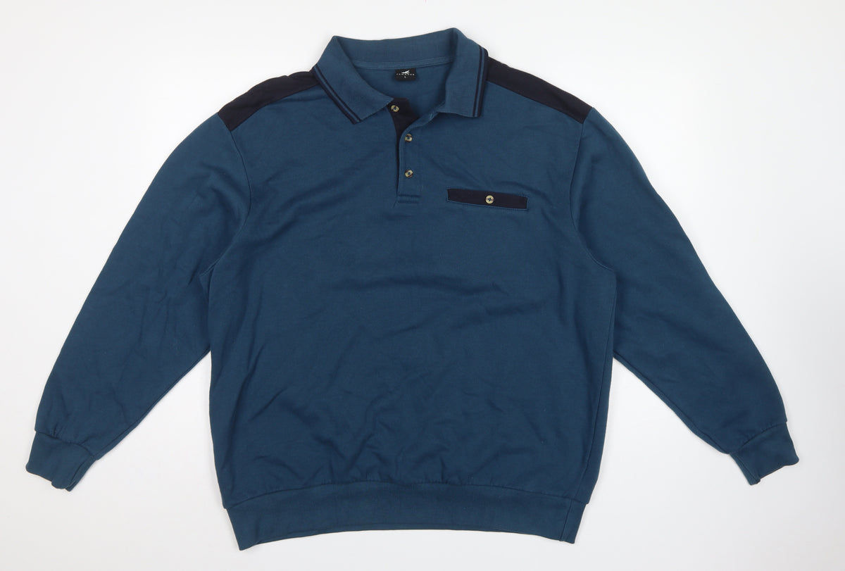 Pegasus Men’s Blue L Collared Henley Button Sweatshirt Chest Pocket