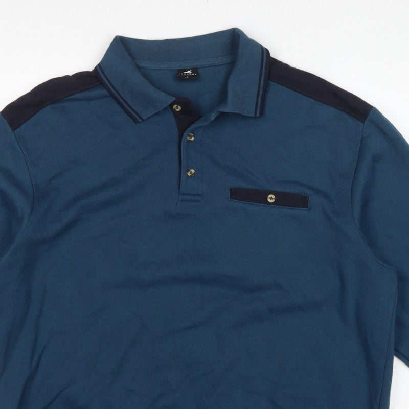Pegasus Men’s Blue L Collared Henley Button Sweatshirt Chest Pocket