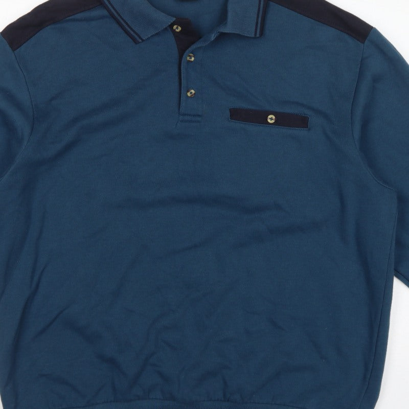 Pegasus Men’s Blue L Collared Henley Button Sweatshirt Chest Pocket
