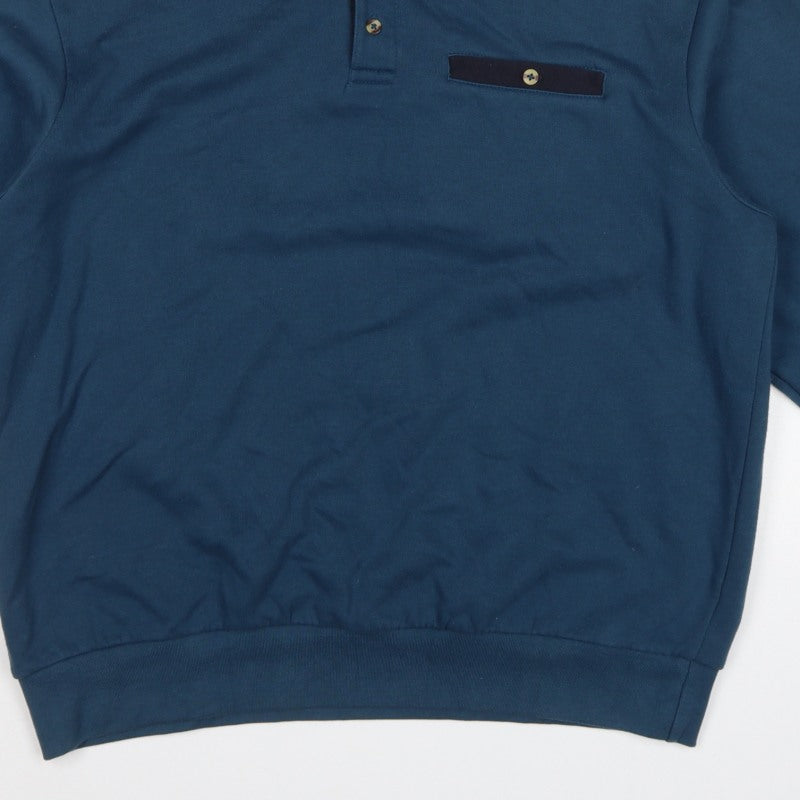 Pegasus Men’s Blue L Collared Henley Button Sweatshirt Chest Pocket