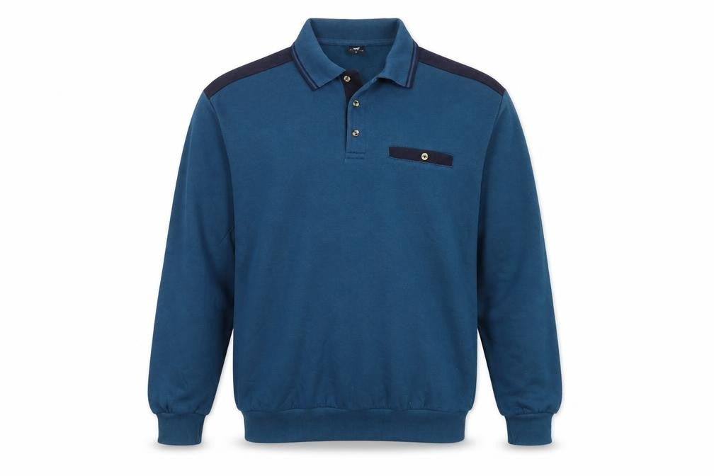 Pegasus Men’s Blue L Collared Henley Button Sweatshirt Chest Pocket