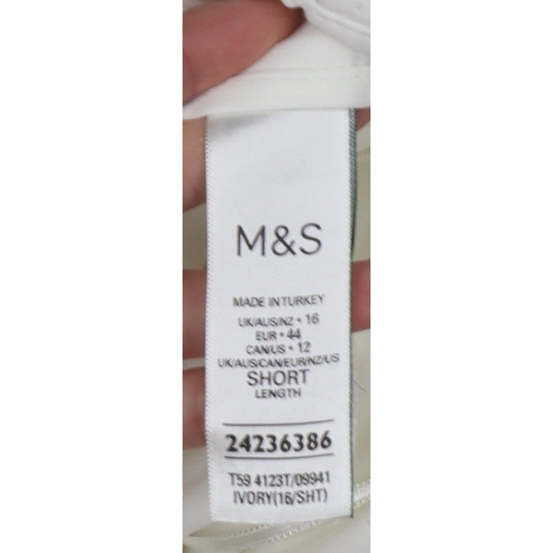 M&S Womens Ivory Size 16 Short Tailored Pleated Work Trousers