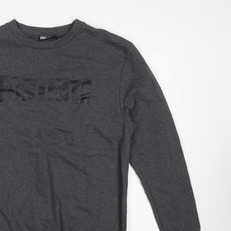 Fortnite Teens Grey Logo Graphic Crew Neck Pullover Sweatshirt L