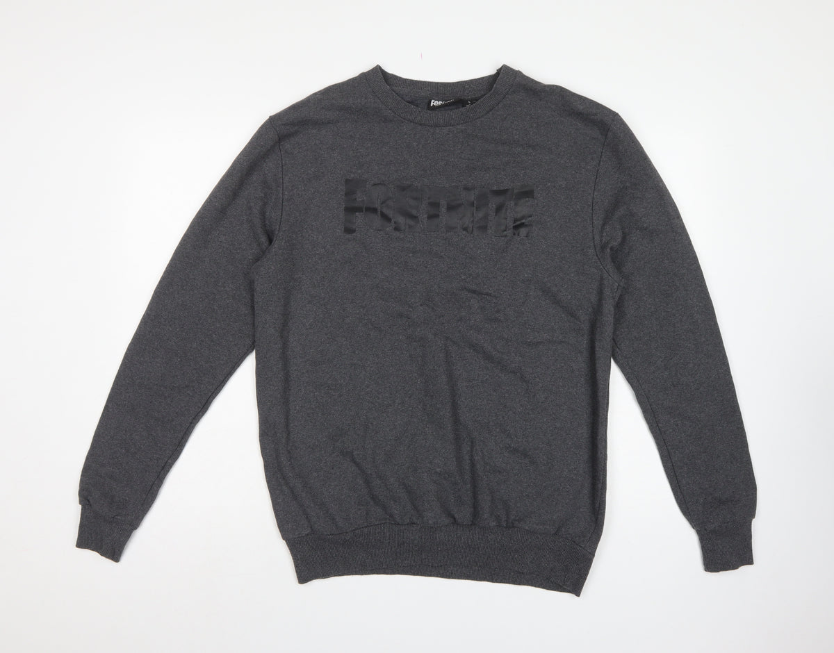 Fortnite Teens Grey Logo Graphic Crew Neck Pullover Sweatshirt L