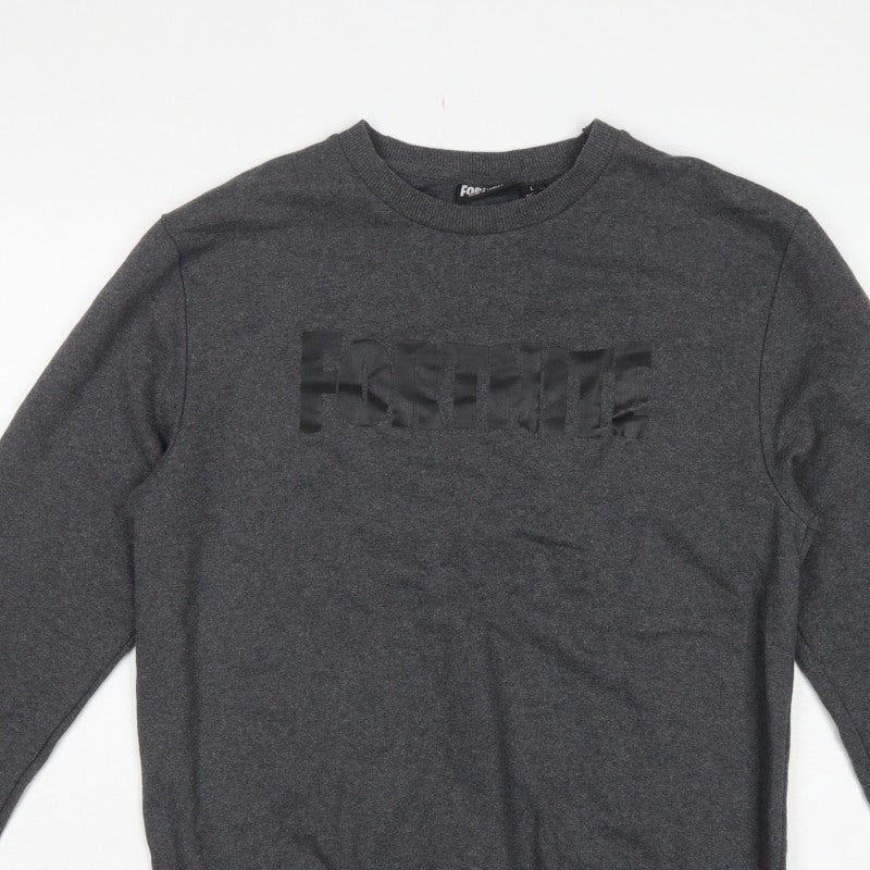 Fortnite Teens Grey Logo Graphic Crew Neck Pullover Sweatshirt L