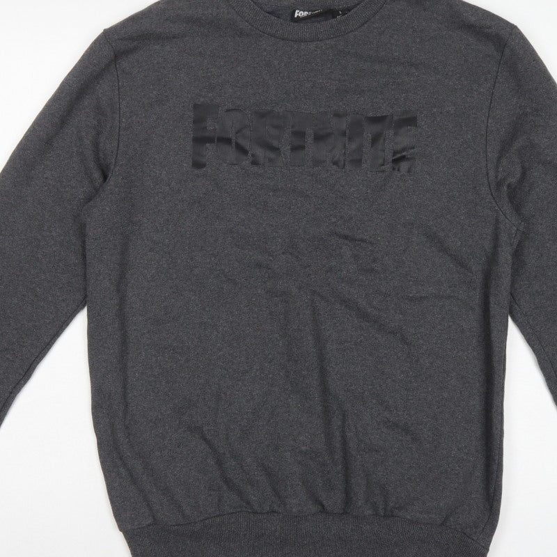 Fortnite Teens Grey Logo Graphic Crew Neck Pullover Sweatshirt L