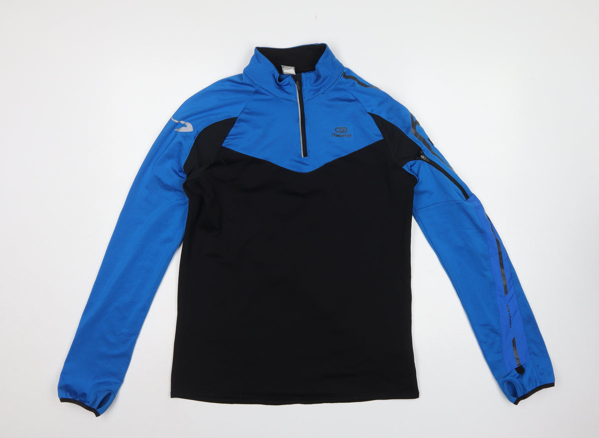 Kalenji Men’s Blue Black M 1/4 Zip Running Sweatshirt Reflective