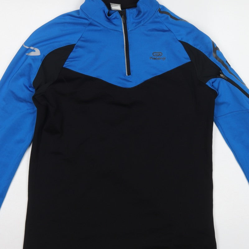 Kalenji Men’s Blue Black M 1/4 Zip Running Sweatshirt Reflective