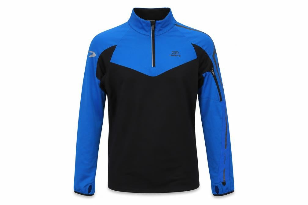 Kalenji Men’s Blue Black M 1/4 Zip Running Sweatshirt Reflective