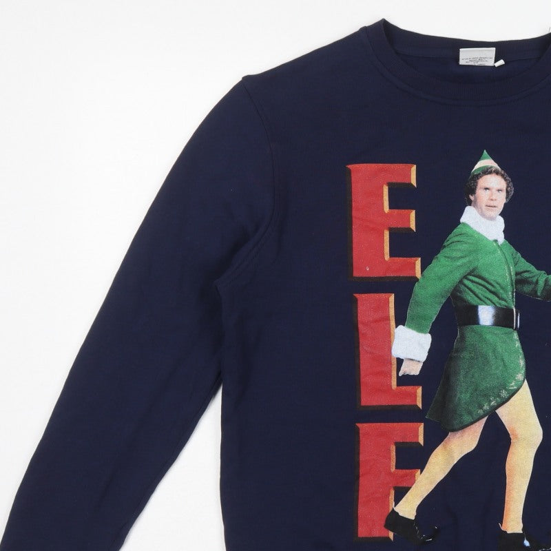 Cedar Wood State Men’s Blue L Elf Christmas Graphic Pullover Sweatshirt