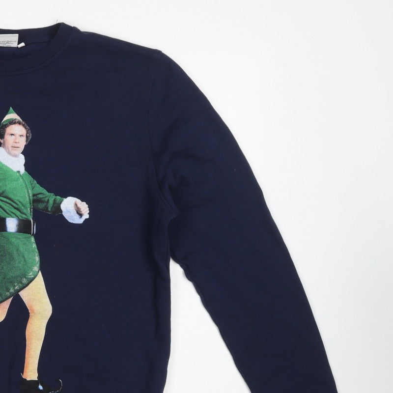 Cedar Wood State Men’s Blue L Elf Christmas Graphic Pullover Sweatshirt