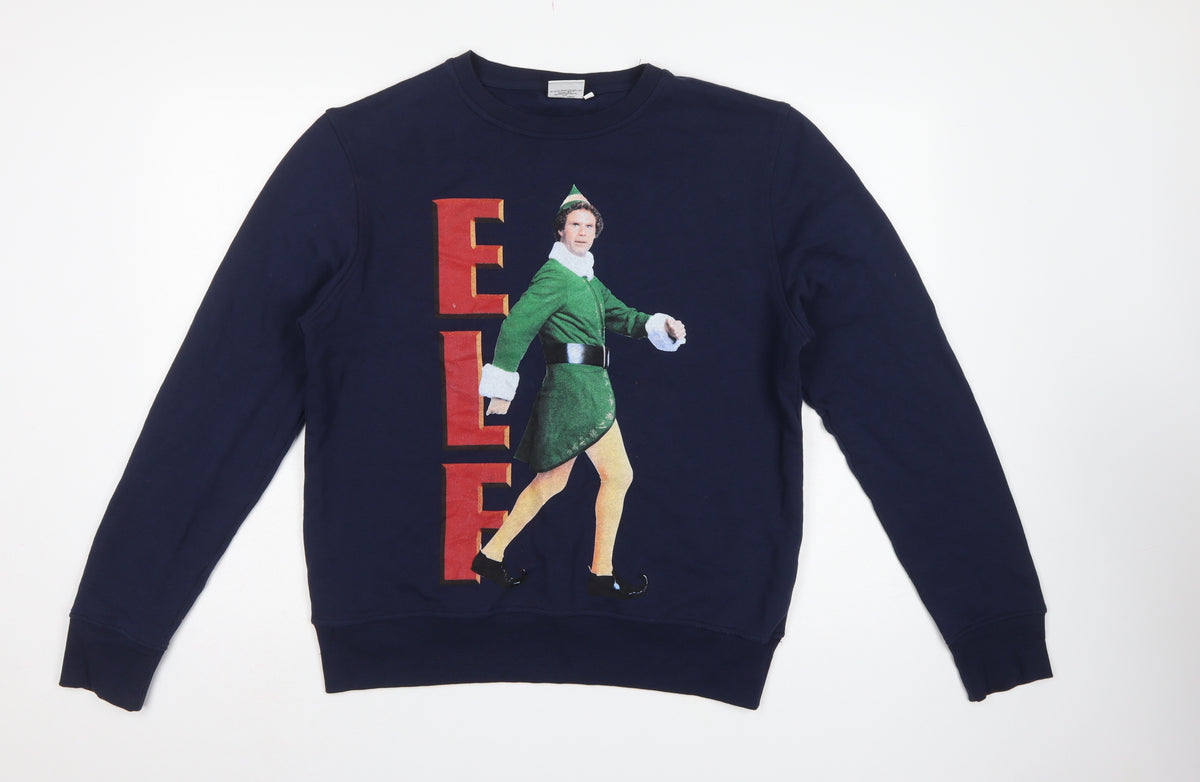 Cedar Wood State Men’s Blue L Elf Christmas Graphic Pullover Sweatshirt