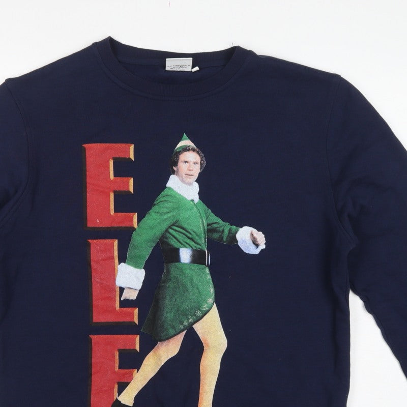 Cedar Wood State Men’s Blue L Elf Christmas Graphic Pullover Sweatshirt