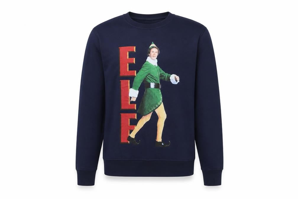 Cedar Wood State Men’s Blue L Elf Christmas Graphic Pullover Sweatshirt