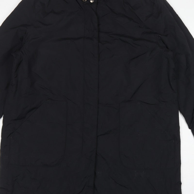 Dannimac Women Black L Long Padded Basic Jacket Coat Pockets