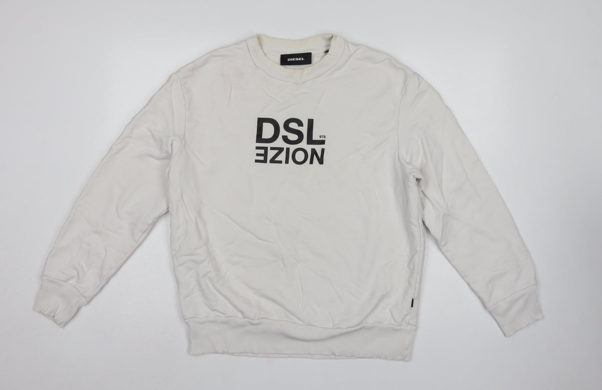 Diesel Men’s Ivory S Pullover Crew Neck Graphic Sweatshirt