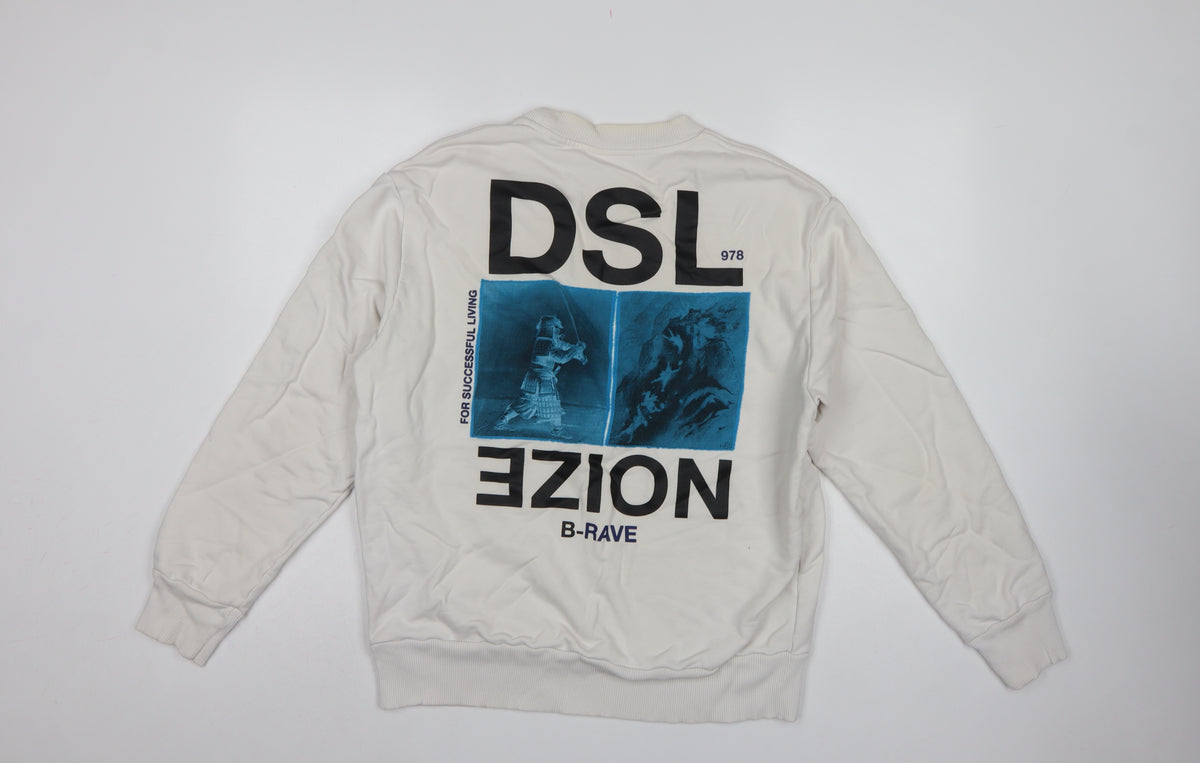 Diesel Men’s Ivory S Pullover Crew Neck Graphic Sweatshirt