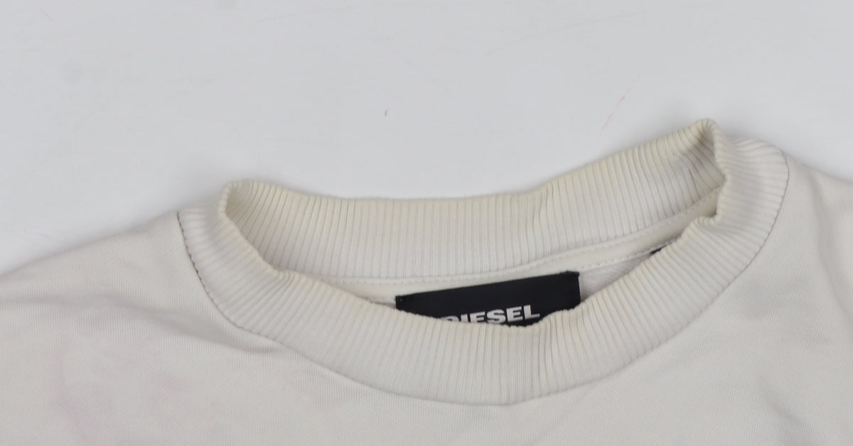 Diesel Men’s Ivory S Pullover Crew Neck Graphic Sweatshirt