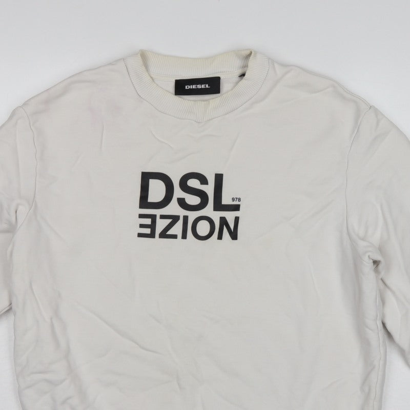 Diesel Men’s Ivory S Pullover Crew Neck Graphic Sweatshirt