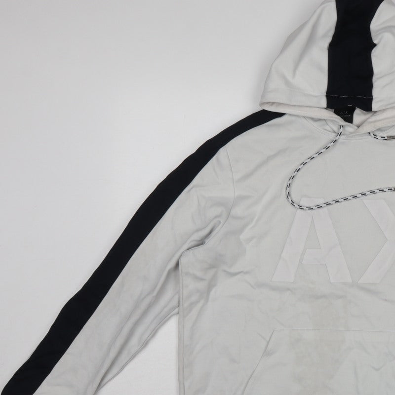 Armani Exchange Men’s White Black Logo Pullover Hoodie L