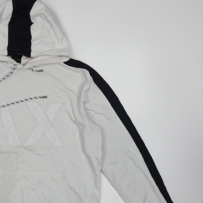 Armani Exchange Men’s White Black Logo Pullover Hoodie L