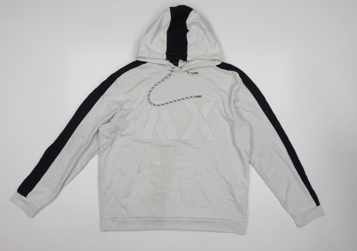 Armani Exchange Men’s White Black Logo Pullover Hoodie L