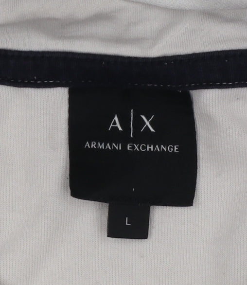 Armani Exchange Men’s White Black Logo Pullover Hoodie L