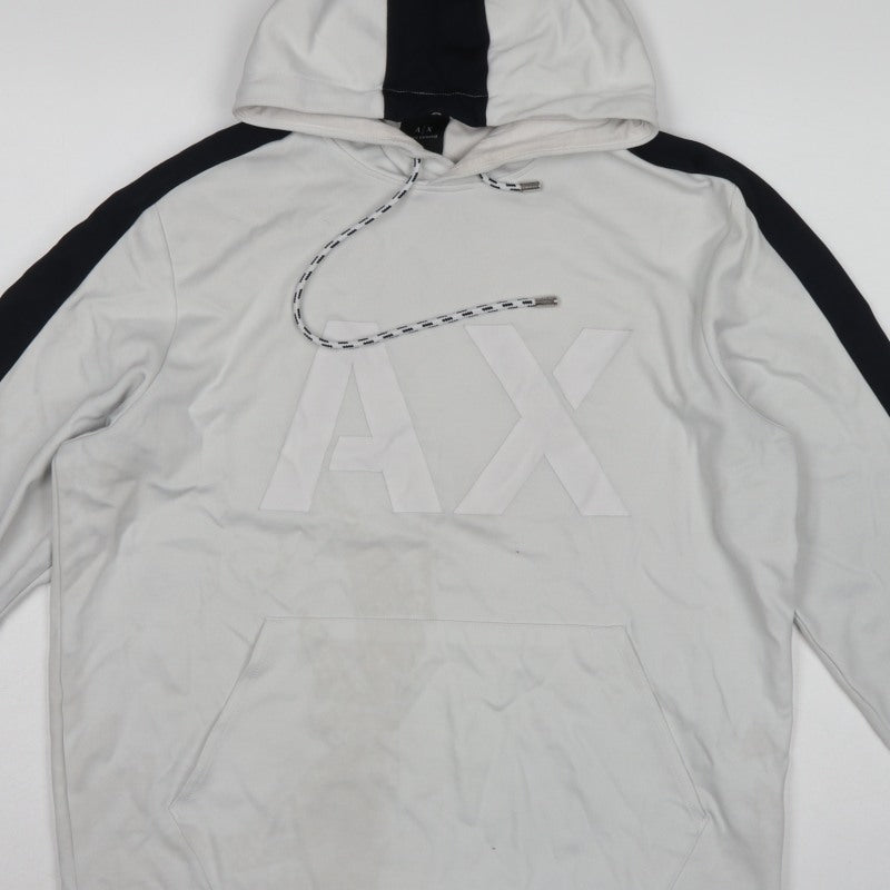 Armani Exchange Men’s White Black Logo Pullover Hoodie L