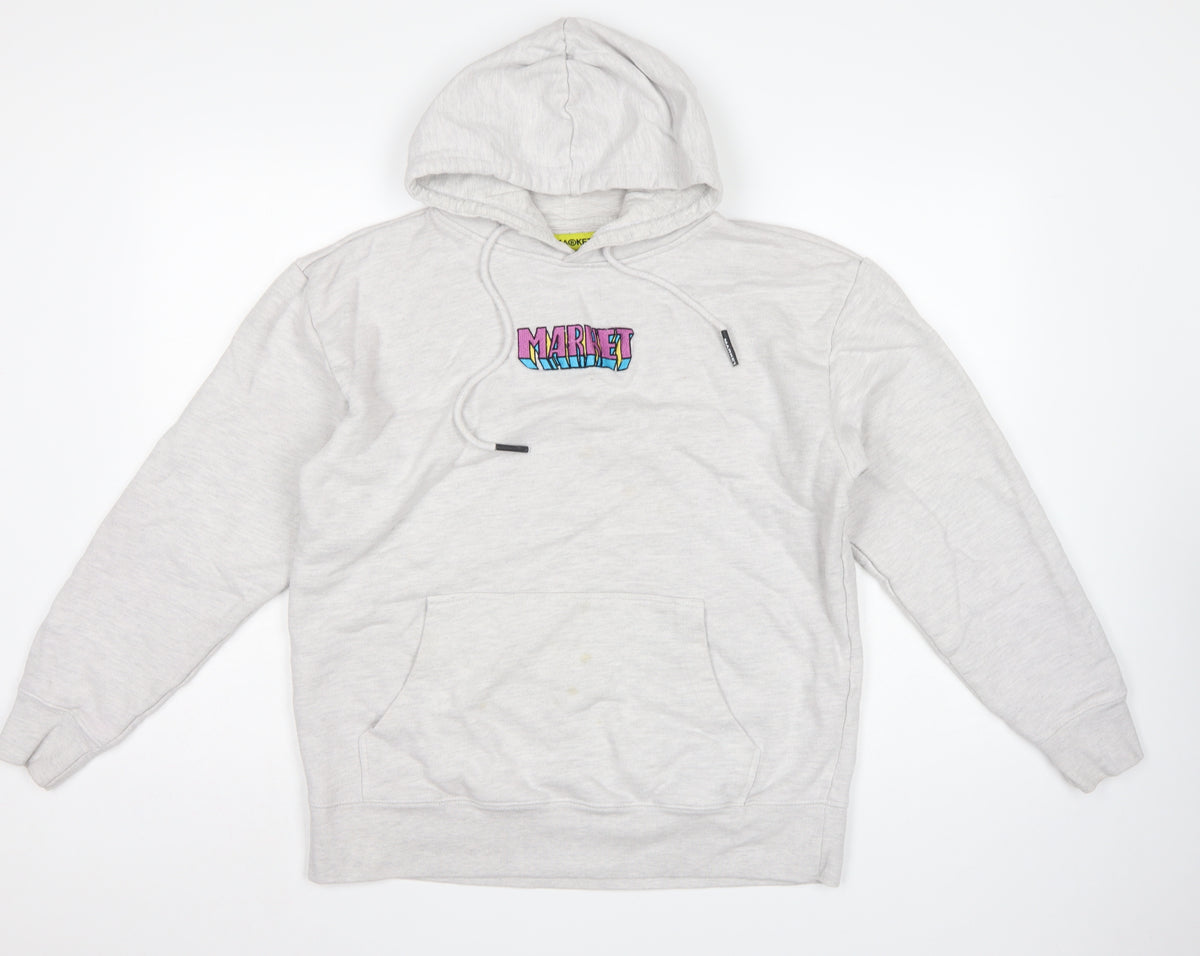 Market Smiley Unisex Grey L Pullover Hoodie Bunny Graphic Cotton