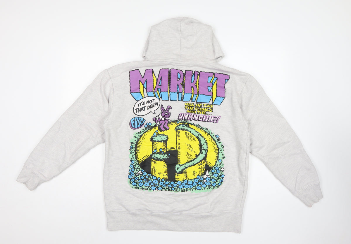 Market Smiley Unisex Grey L Pullover Hoodie Bunny Graphic Cotton