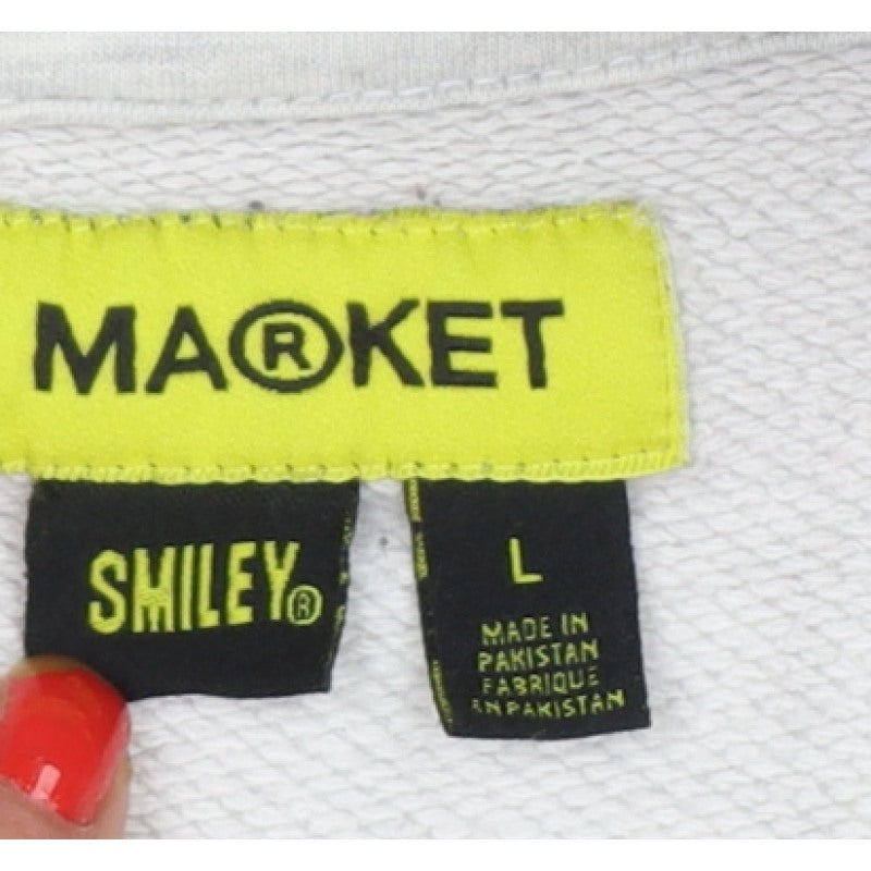 Market Smiley Unisex Grey L Pullover Hoodie Bunny Graphic Cotton
