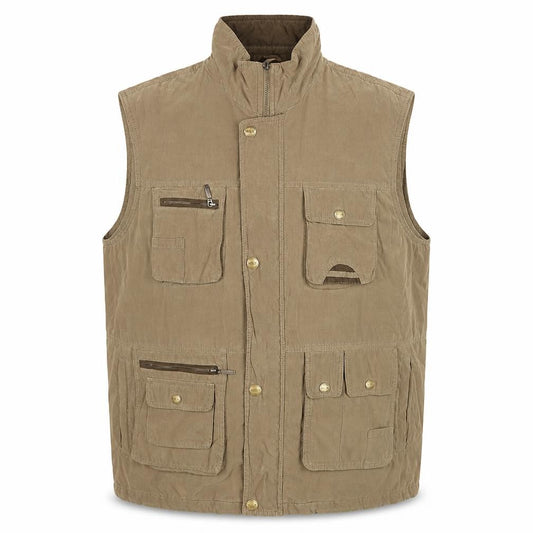 Mode Mille Men's Beige 3XL Military Utility Multi Pocket Waistcoat