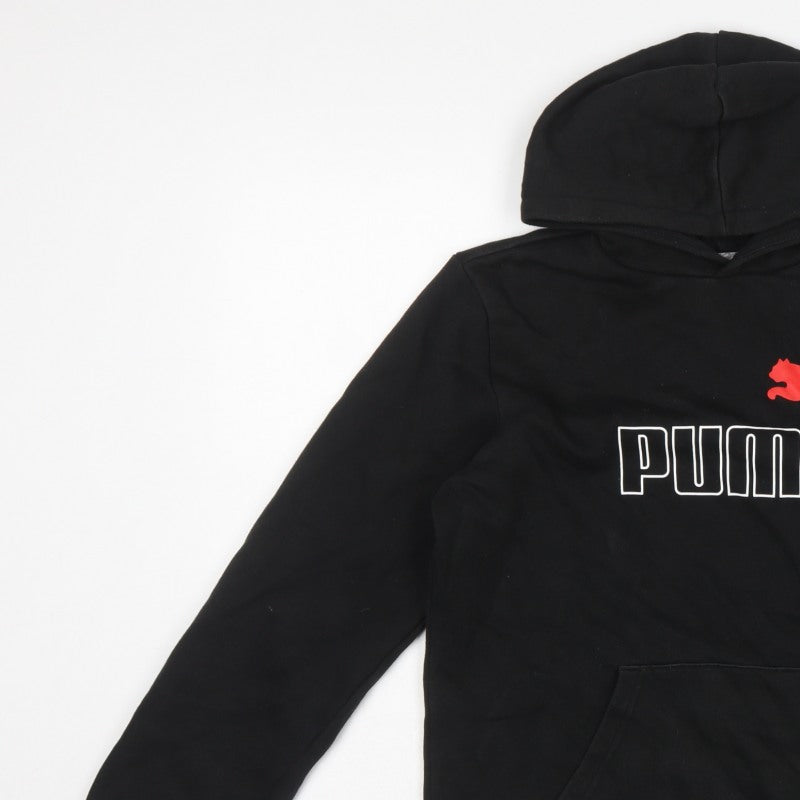 Puma Boys Black 15-16 Years Pullover Hoodie Logo Pocket