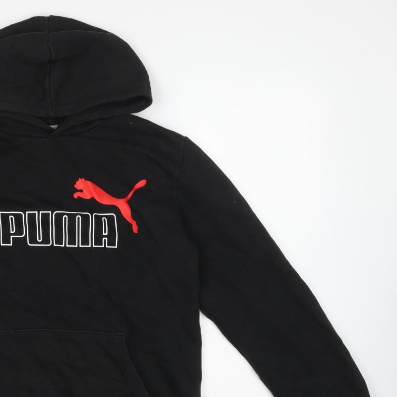 Puma Boys Black 15-16 Years Pullover Hoodie Logo Pocket