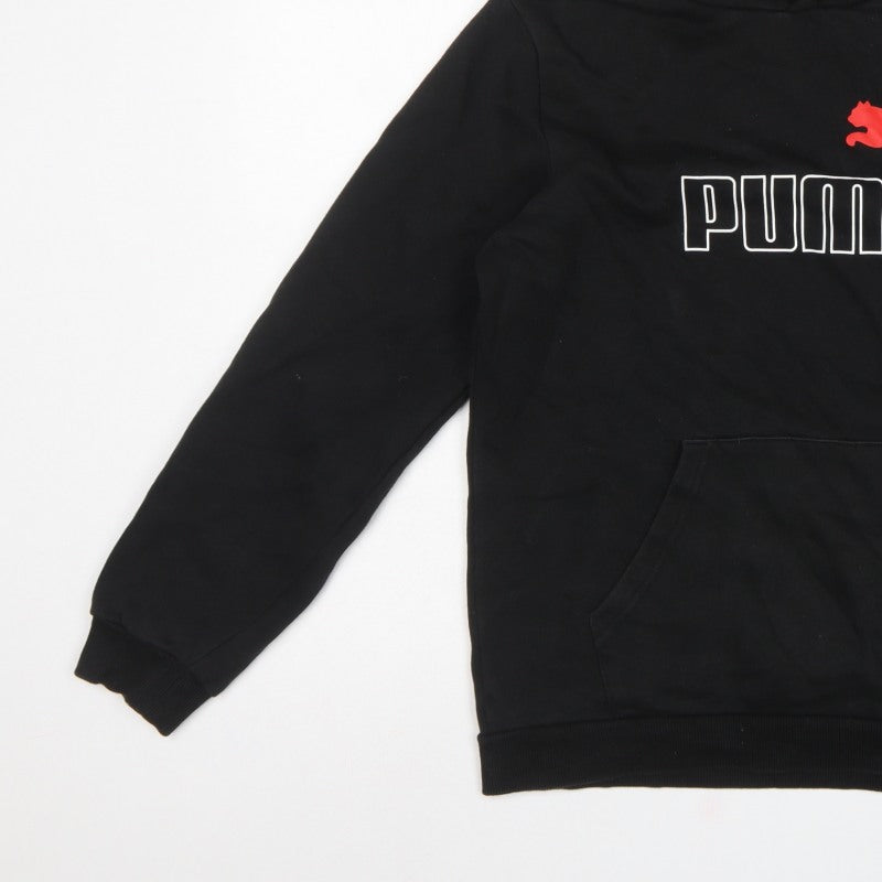 Puma Boys Black 15-16 Years Pullover Hoodie Logo Pocket