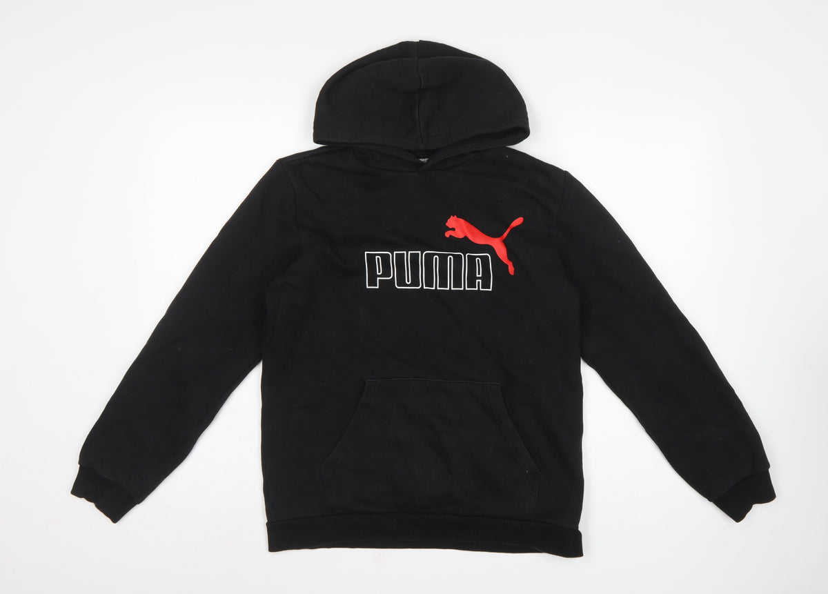 Puma Boys Black 15-16 Years Pullover Hoodie Logo Pocket