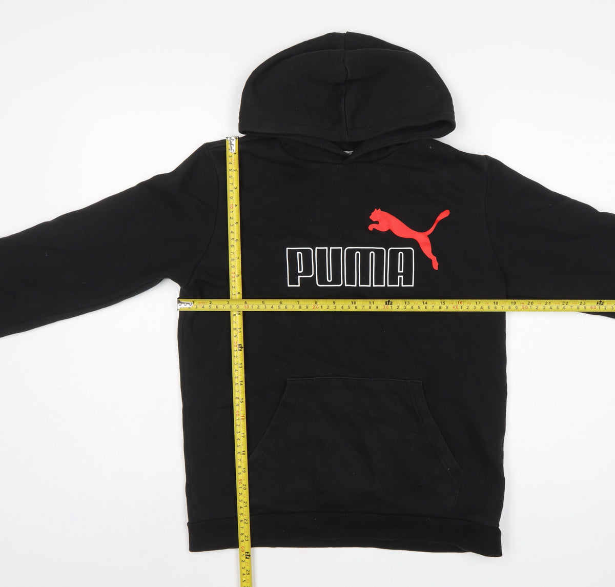 Puma Boys Black 15-16 Years Pullover Hoodie Logo Pocket