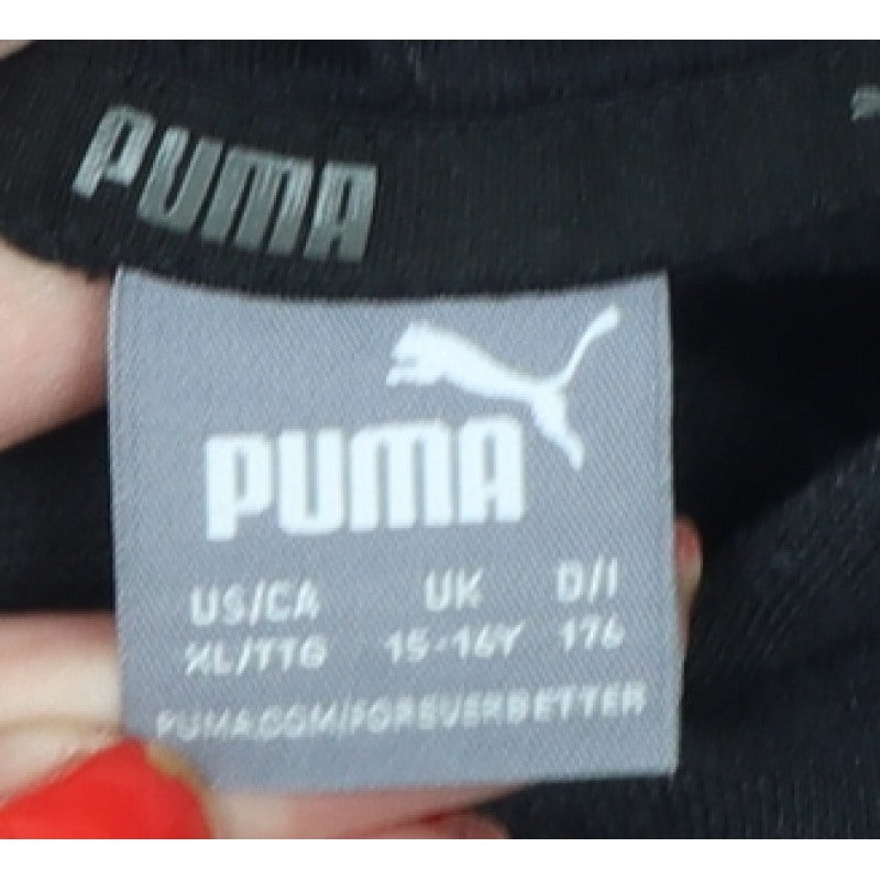 Puma Boys Black 15-16 Years Pullover Hoodie Logo Pocket