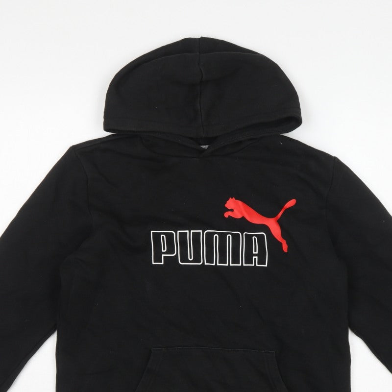 Puma Boys Black 15-16 Years Pullover Hoodie Logo Pocket