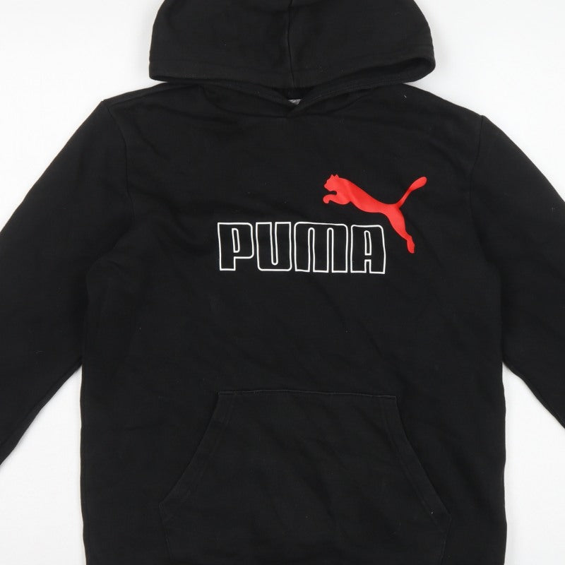 Puma Boys Black 15-16 Years Pullover Hoodie Logo Pocket