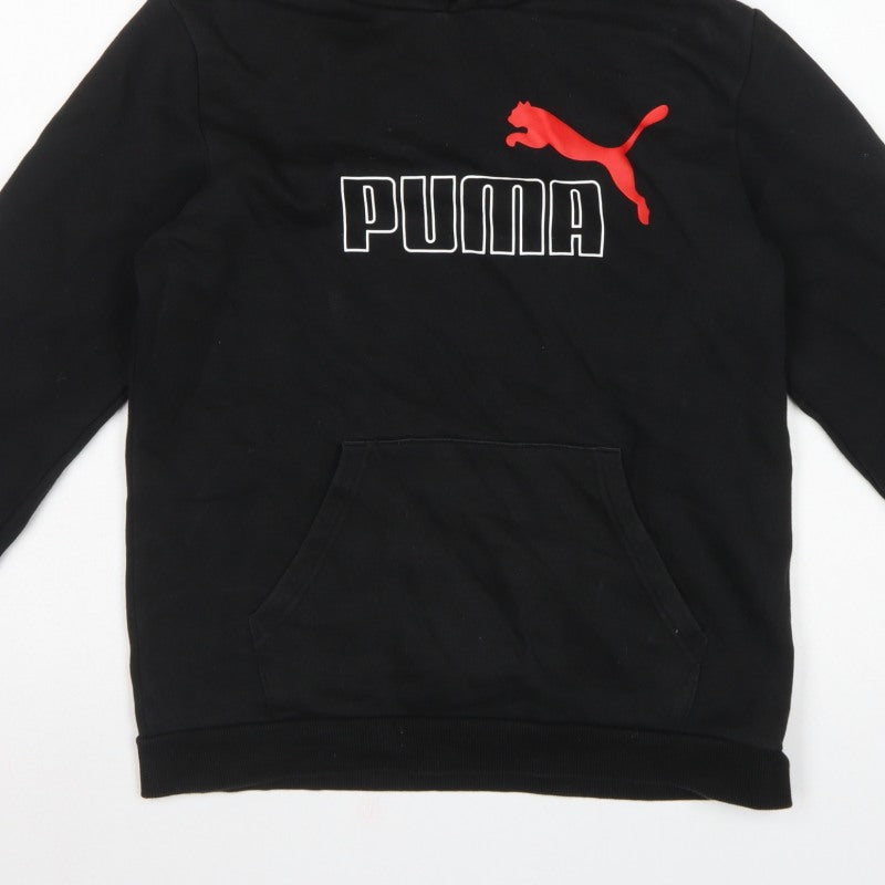 Puma Boys Black 15-16 Years Pullover Hoodie Logo Pocket