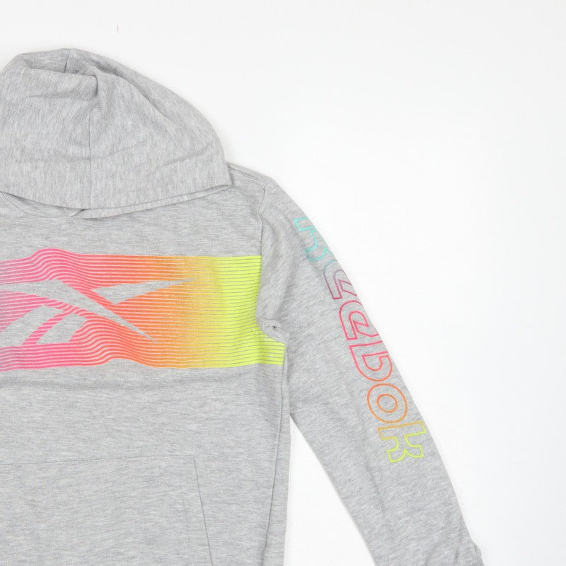 Reebok Girls Grey 13-14 Years Pullover Hoodie Neon Logo