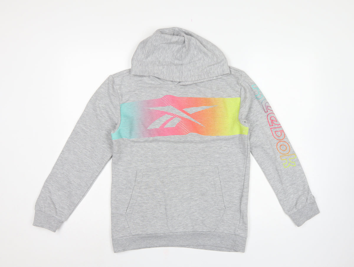 Reebok Girls Grey 13-14 Years Pullover Hoodie Neon Logo