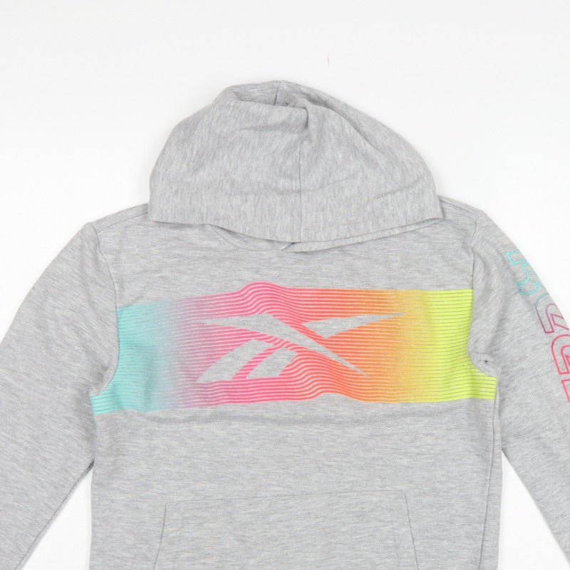 Reebok Girls Grey 13-14 Years Pullover Hoodie Neon Logo